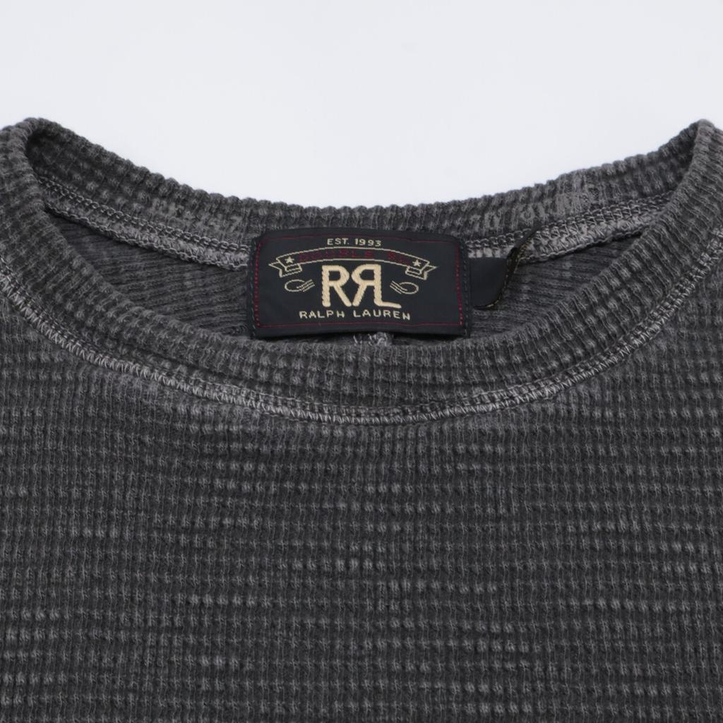 RRL 782504858001 Verwaschenes Schwarz Canvas Waffelstrick Rundhals Oberteile L schwarz Gebraucht