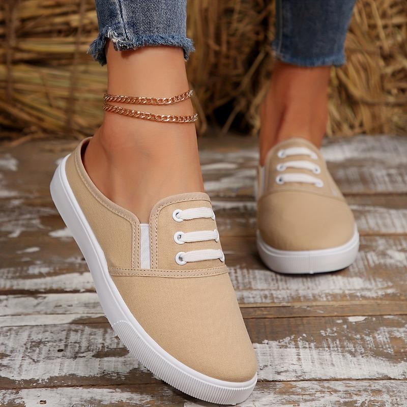 Women'S Solid Color Minimalist Sneakers, Slip On Lightweight Flat Soft Sole Shoes, Low-Top Comfort Daily White Shoes