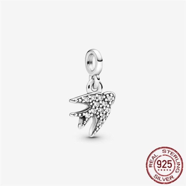 

925 Sterling Silver DIY Exquisite Beads Mini Cute Little Swallows Zircon Sparkling Perfect for Original Charm Bracelet Jewelry серебряный