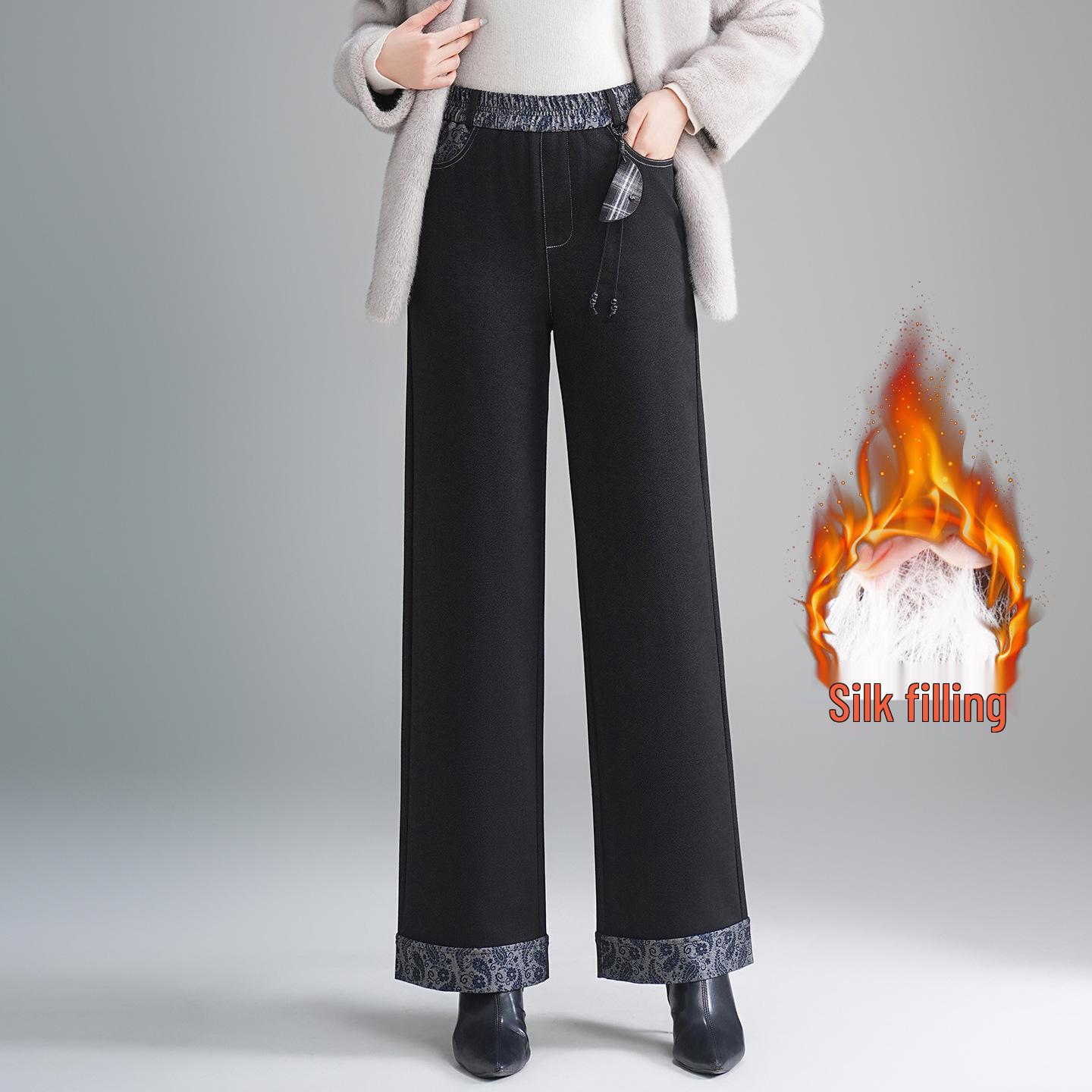 Women s High-Waist Velvet-Lined Loose Denim Pants - Winter Fashion M