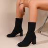 Fashion Elastic Boots for Women 2025 New Autumn /winter Square Toe Woven Oversized Women's Boots Thick High Heels Length Women's Boots