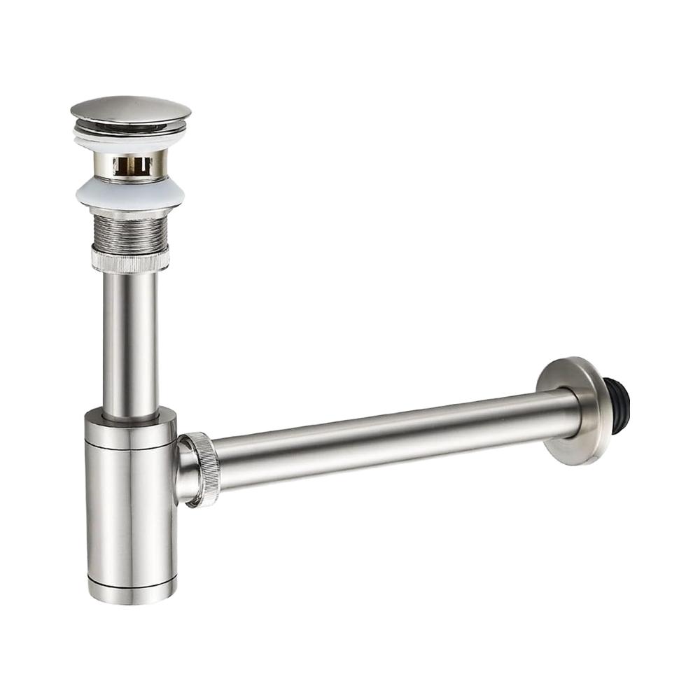 Modern Design 1-1/4 Bottle Solid Brass Bathroom Sink P-Trap Set Chrome Plated Overflow Pop Drain Stopper Kit (Silver,Brass) серебряный