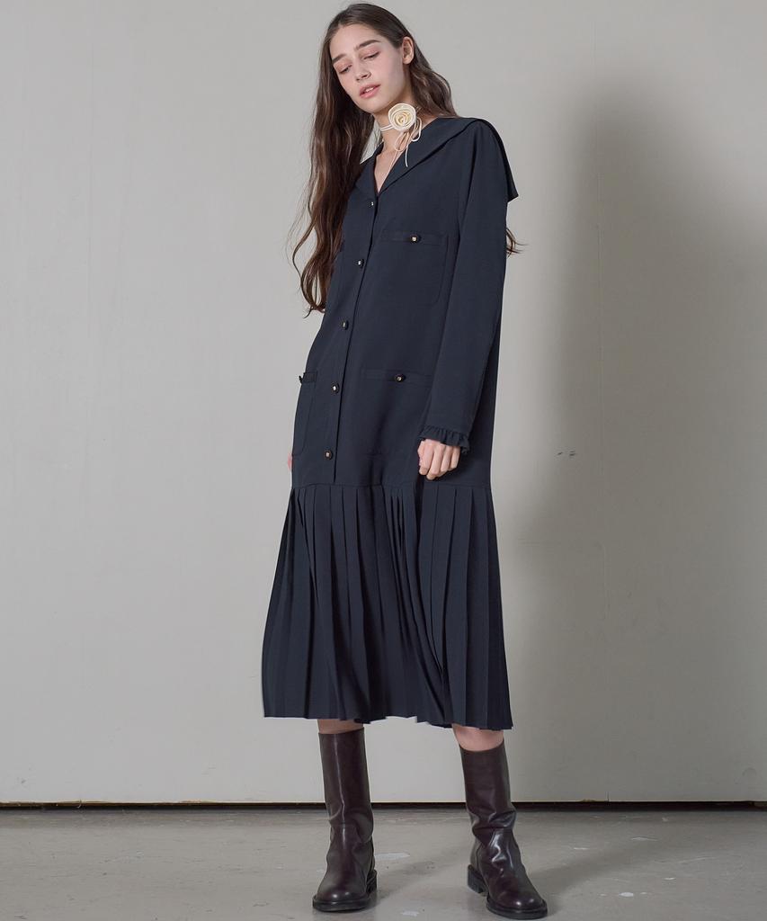 Mite Sailor Pocket Pleats Dress_Navy