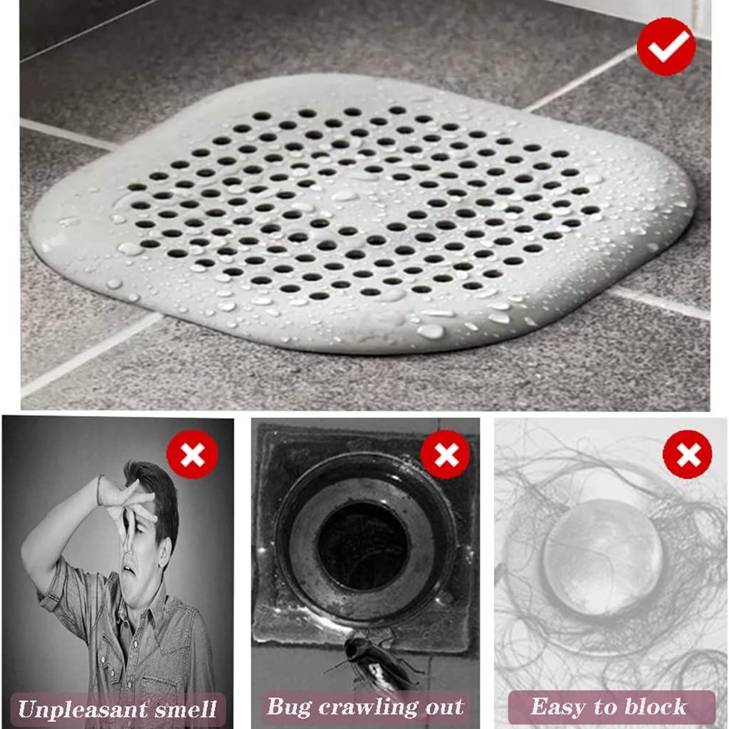 1/4PCs Bathroom Shower Drain Hair Catcher Kitchen Foldable Silicone Cover Hair Filter Sink Strainer with Suction Cups Easy Clean