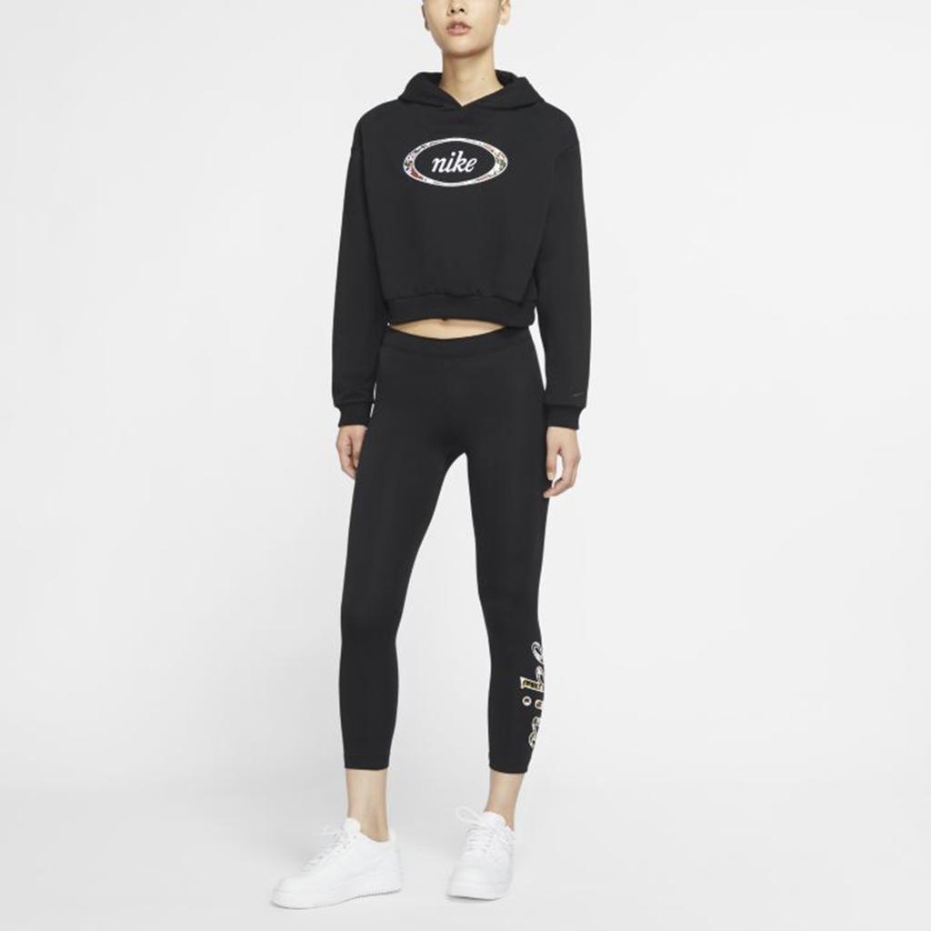 Nike Knitted Floral Logo Breathable Running Fitness Pants Women Pants Black CU5343-010