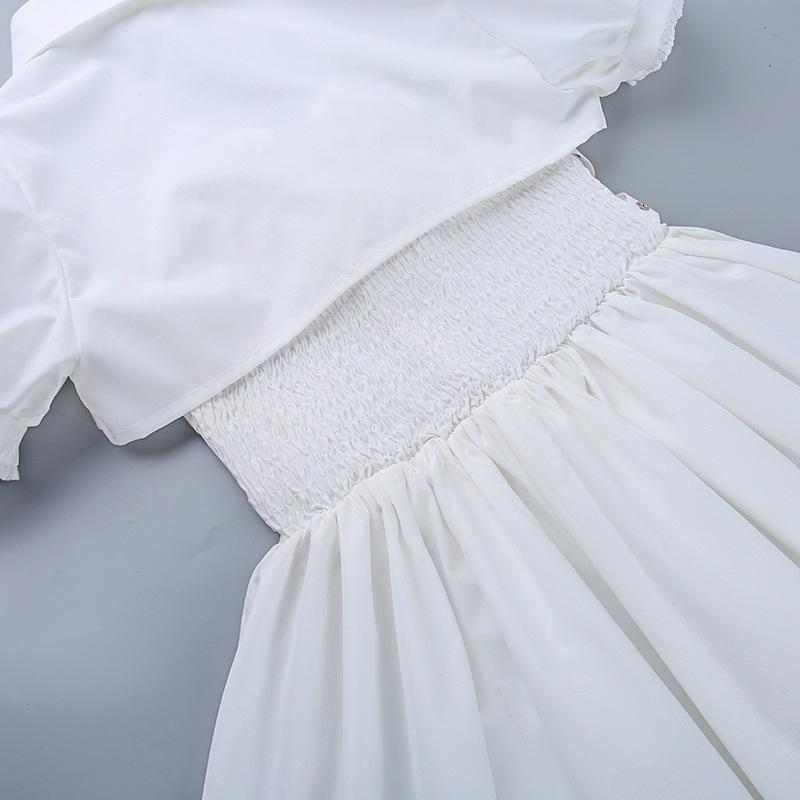 GMXIA Summer Polo Collar Puffy Sleeve Smock Top Corn-eye Webbing Slim-fit Halter Dress for Women