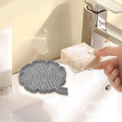 Bathroom Soap Tray Raised Edges Anti-melting Automatic Drainage Silicone Soap Tray Sponge Holder with