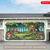 2D Magical Garden Backdrop, Treehouse & Mushrooms Wall Decor