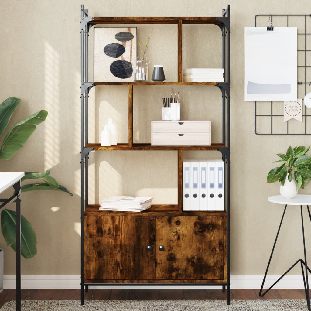 Bookshelf with Door Smoked Oak Finish 76.5 x 30 x 154.5 cm Engineered Wood