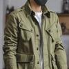 Bomber Jacket Men Multi-pockets Single Breasted Military Tactical Jacket Spring Autumn Windbreaker Solid Long Sleeve Retro Coat