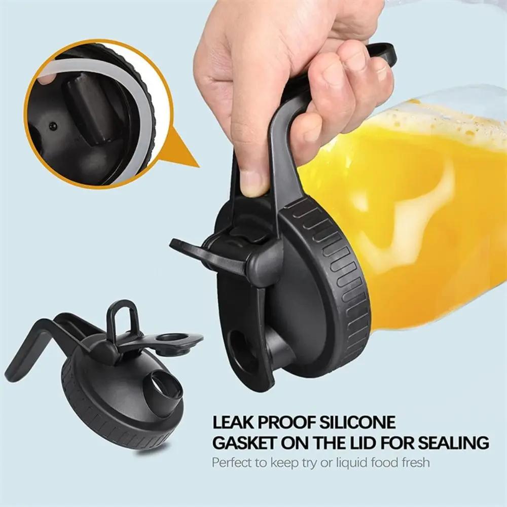 70mm/86mm Mason Jar Pour Spout Lid Leakproof with Handle Spout Lid Reusable Plastic Seal Bottle Cover for Wide Mouth Jar