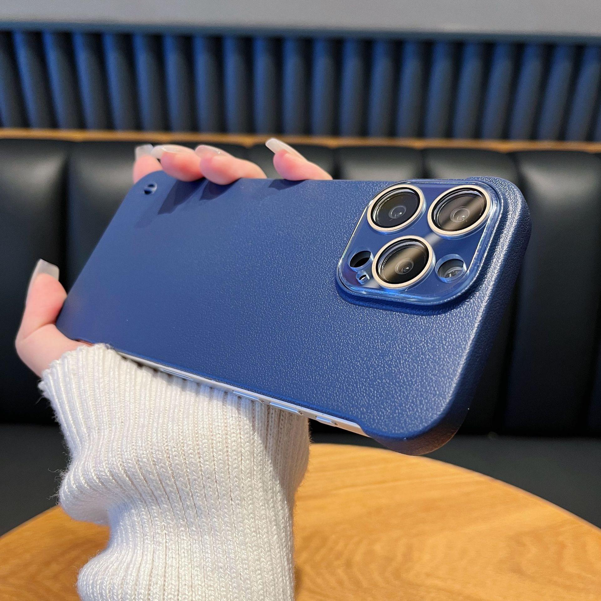 

Ультратонкий безрамочный чехол для телефона с кожаной текстурой для Apple 15promax с охлаждением. Матовый однотонный цвет iPhone 14 является ударопрочным Apple 11 синий