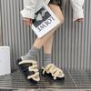 [Youshilai] 2025 Autumn and Winter New Platform Slippers with Plush One-word Fluff Drag Lazy Double Buckle Platform Women's Shoes