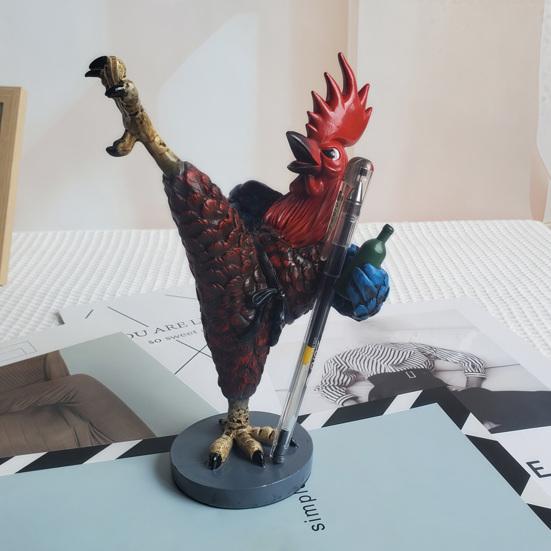 Kung Fu Rooster Statue Resin Drunk Chicken Figurine Table Art Rooster Sculpture for Home Office Desk Shelf Indoor Outdoor Decor Housewarming Gift