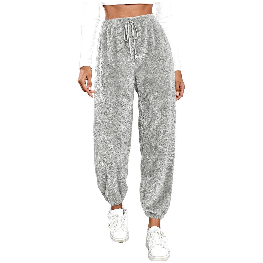 Women's Fashionable Relaxed-Fit Trousers Sporty Fleece-Lined Solid-Colour Cuffed Trousers
