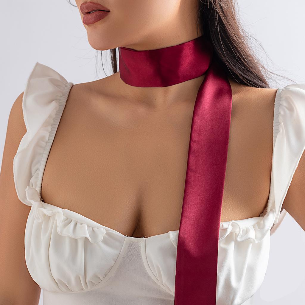 Pastoral Satin Flower Choker Necklace Women, Simple Flannel Ribbon DIY Collar Jewelry