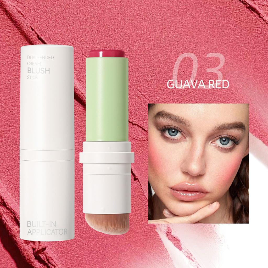 Cream Blush Stick With Brush, Smooth Texture, Long-lasting Color, 2-in-1 Multi-sided Blush, Suitable For Cheeks And Lips