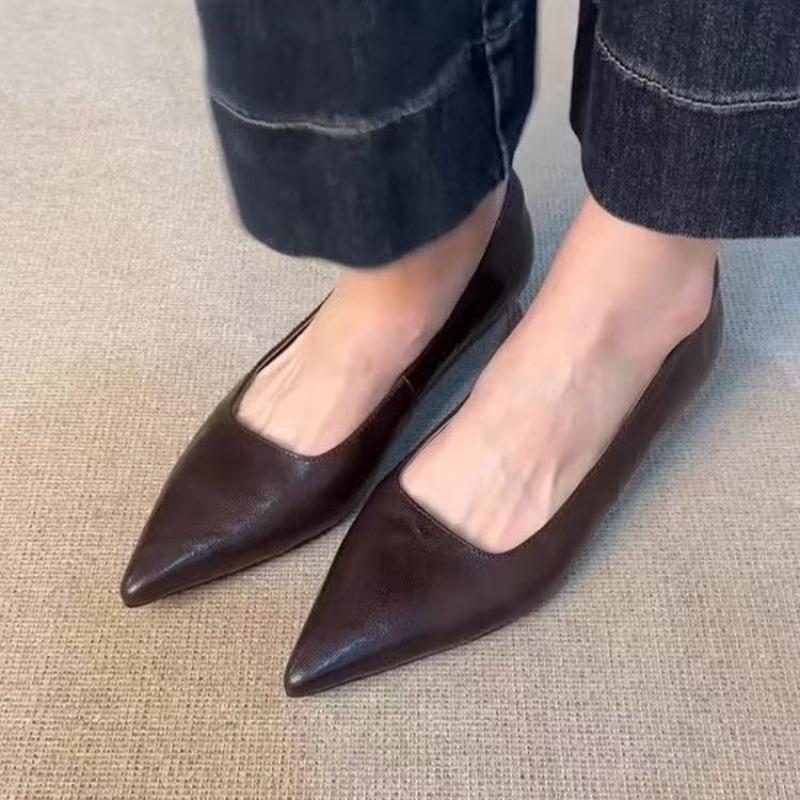 

Модная женская обувь на плоской подошве, женские сексуальные вечерние туфли-лодочки, женская обувь с острым носком и низким каблуком для досуга 35 коричневый