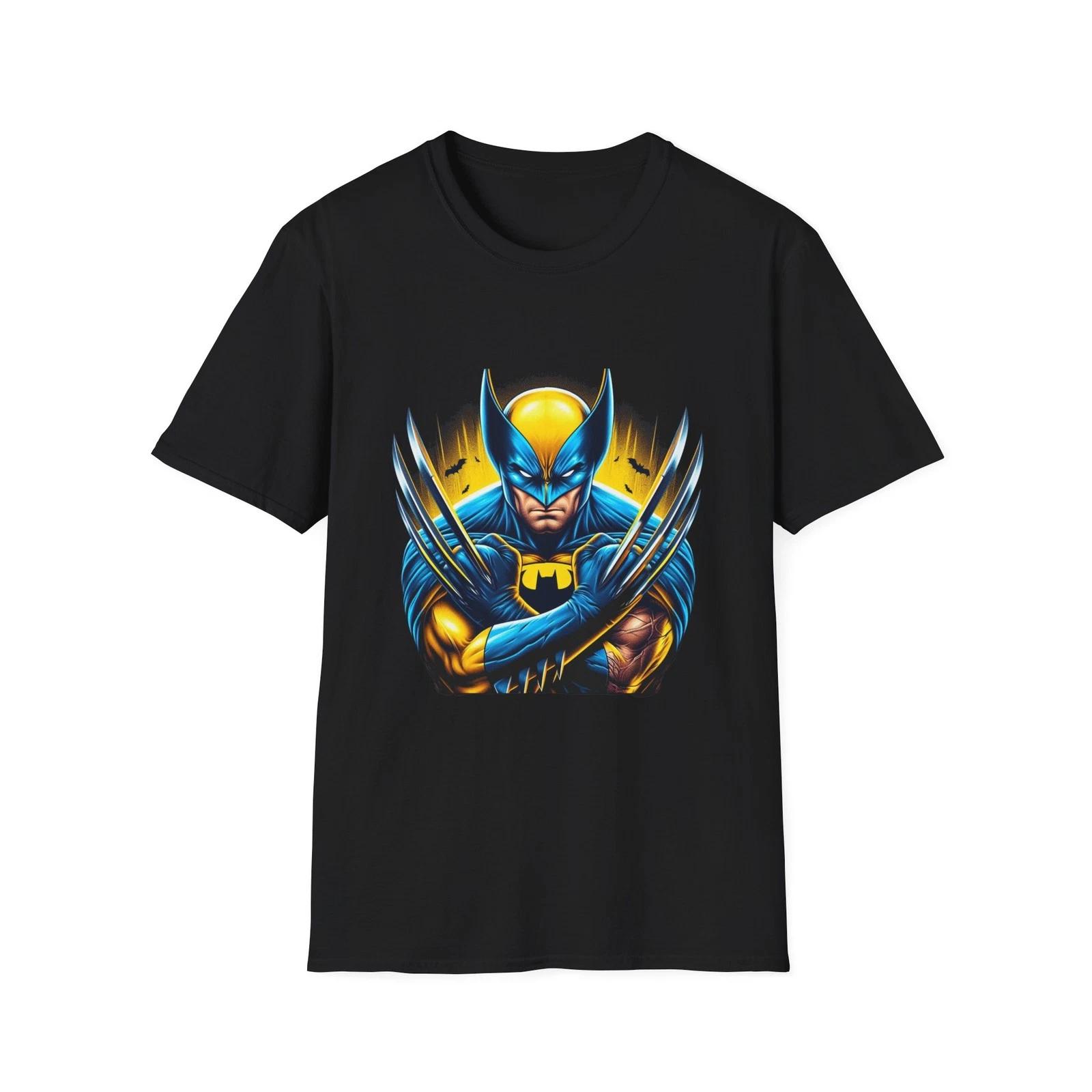 Superhero Mashup Unisex T-Shirt, Batman and Wolverine Design, Comic Book Tee, XXXXL