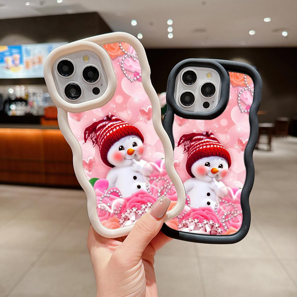 Macaron Big Wave Soft Phone Case für iPhone 11 12 13 14 15 Samsung A14 A24 A53 A54 A55 Xiaomi Redmi Note 13 12C Cover A3 Frohe Weihnachten Bär Hirsch Kunst