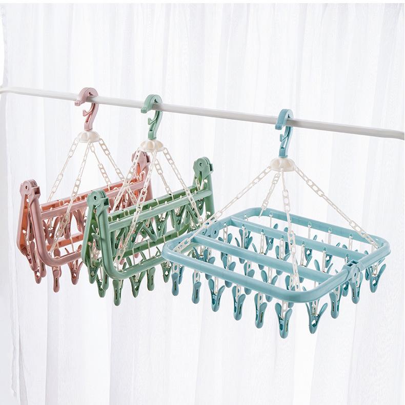 

32 складные вешалки с несколькими зажимами-прищепками для взрослых, детская вешалка для носков, бытовая сушилка, ветрозащитная сушилка 32 clips B синий