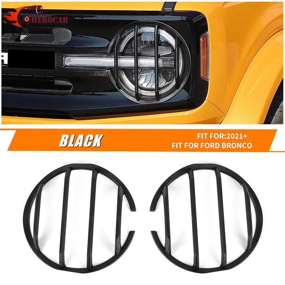 Front Headlight Lamp Cover Trim Bezels Accessories For Ford Bronco + Black