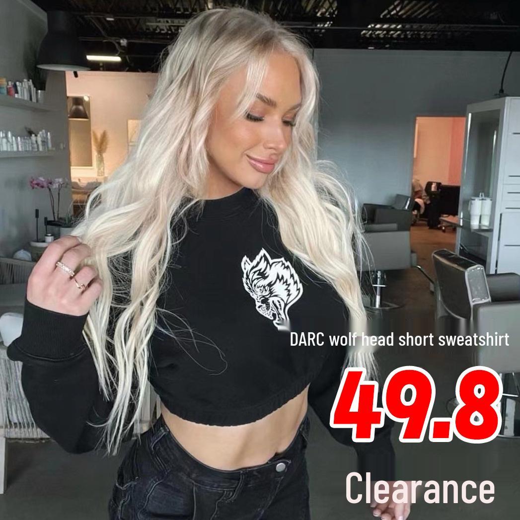 

Women s Loose-Fit Wolf Head Cotton Casual Sweatshirt, Long Sleeve Pullover XL (recommended 120-135 lbs)