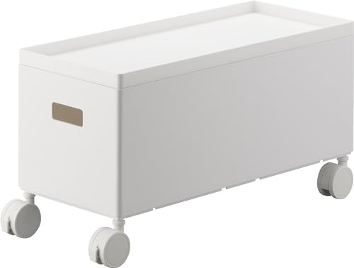 

Yamazaki Tower Storage Box with Lid, Small, White, W15.5 x D35 x H19cm (including casters), Caster-equipped Storage Wagon, Space-Saving Storage, 4554