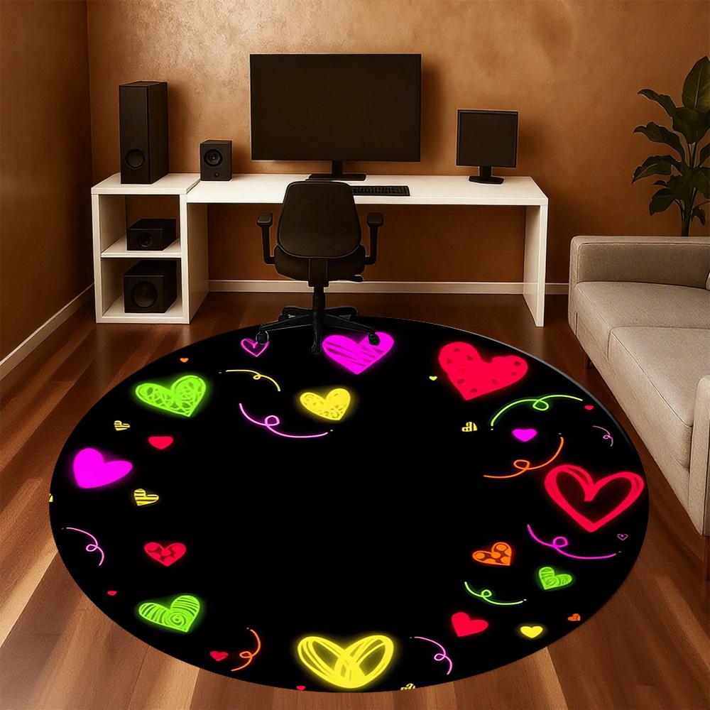1pc Heart Circle Round Chair mat Area Rug - Non-Slip, Floor Mat for Office, Bedroom, home decor Christmas Gift p0811081