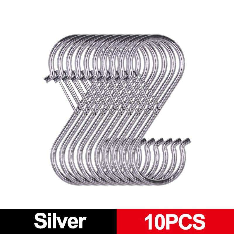 2/10pcs Metal S-Shape Hook Garden Hanging Clasp Kitchen Pot Rack Room Bags Clothes Towels Closet Rod S Hanger Hooks with Buckle