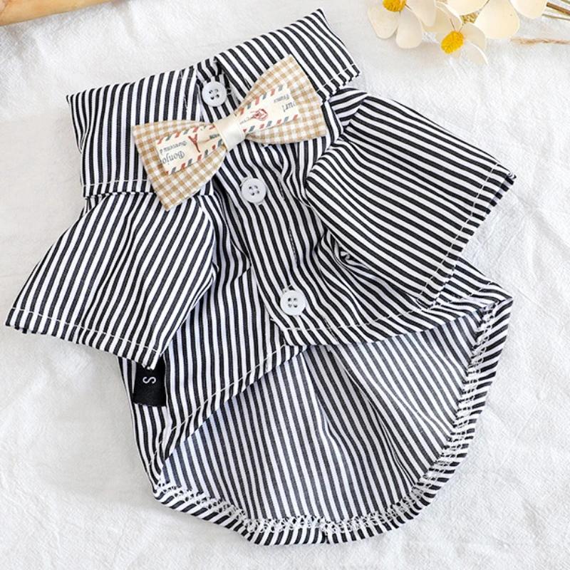 

Dog Clothes Bowknot Striped Shirts Thin Summer Blue Black Fashion Chihuahua Stripe Shirt For Small Dogs Clothing S чёрный