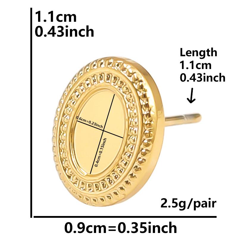 6pcs Real Gold Plated Geometric Round Oval Heart Blank Settings DIY Stone Enamel Crystal Stainless Steel Ear Studs For Women Men