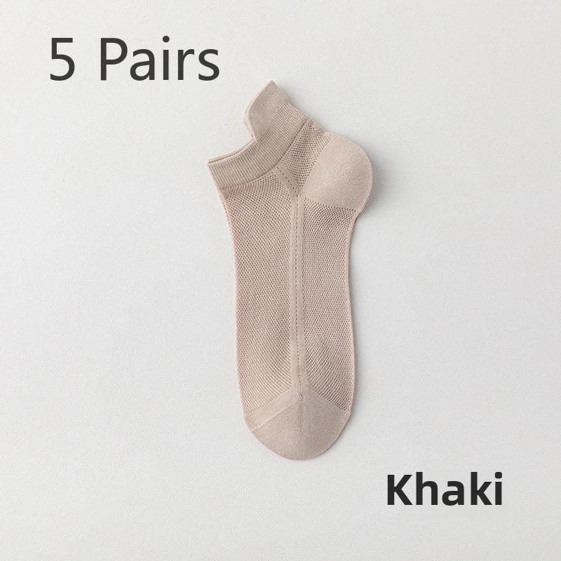 5 Pairs of Men's Summer Thin Mesh Cotton Deodorant Sweat Absorbing Boat Socks