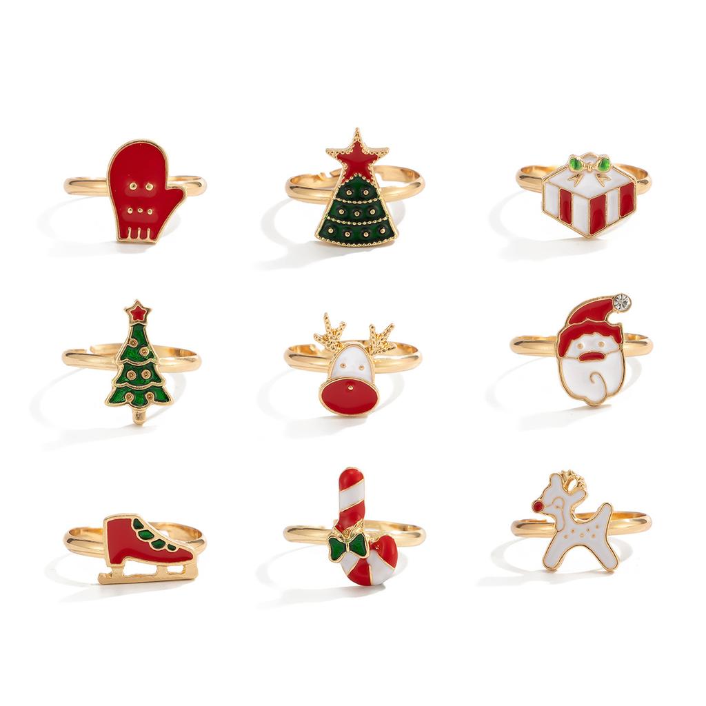 Drip Santa Elk Joint Ring Rings Holiday Gift Adjustable Ring Set