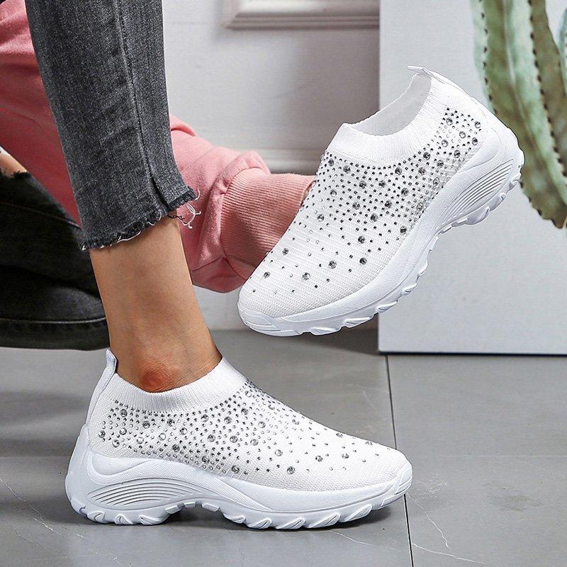 Large Size Rhinestone Elastic Socks Shoes Casual Men's and Women's Sports Shoes Fly-woven Light Shoes