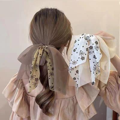 New Spring Flower Headbands For Women Girls Elegant Big Bowknot Ribbon Elastic Hairbands Rubber Band Korean Hair Scrunchies Gift