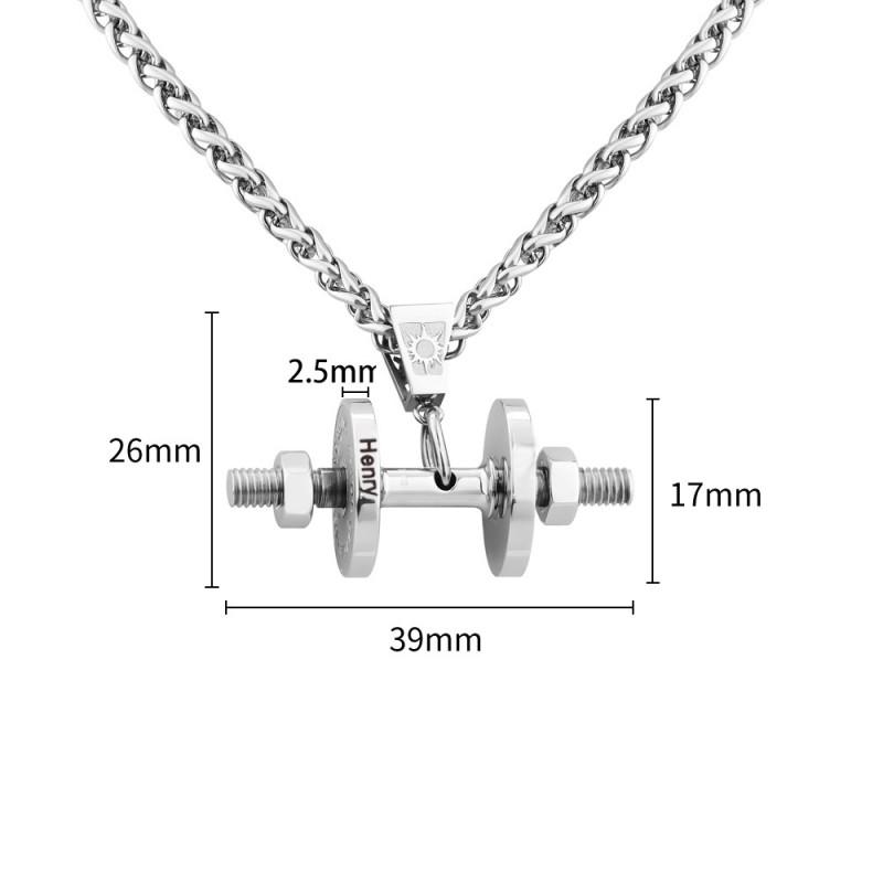 Custom Engraved Dumbbell Pendant Necklace Men Stainless Steel Geometric Charm O-Chain Jewelry Gift