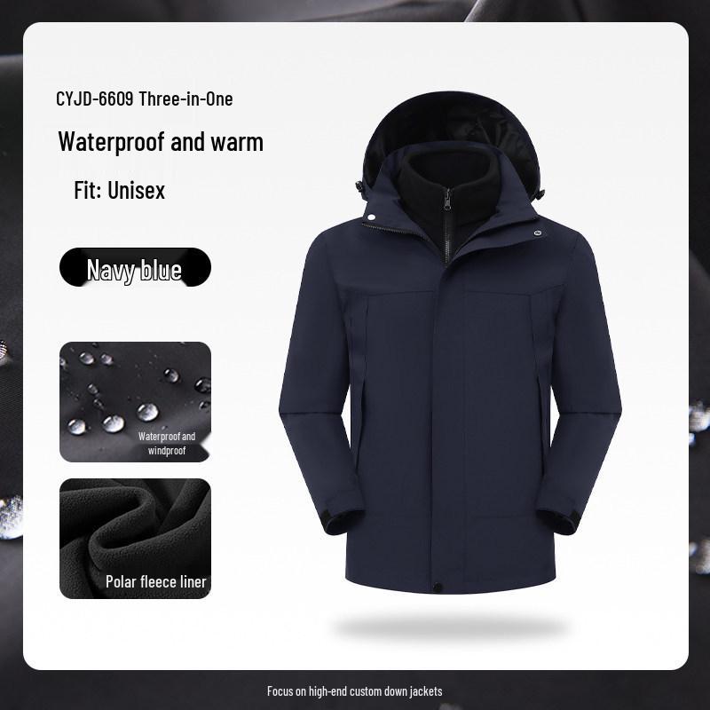 Three-in-One Expedition Jacket: Custom Winter Workwear with Logo Printing, Team Cotton Jacket, Plus Velvet Thickened.