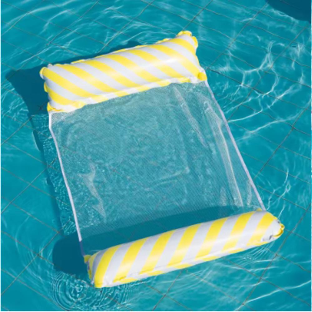 

Foldable Striped Inflatable Lounge Chair, Suitable For Swimming Pool Parties And Beach Leisure Floating Beds With Net Backrest жовтий