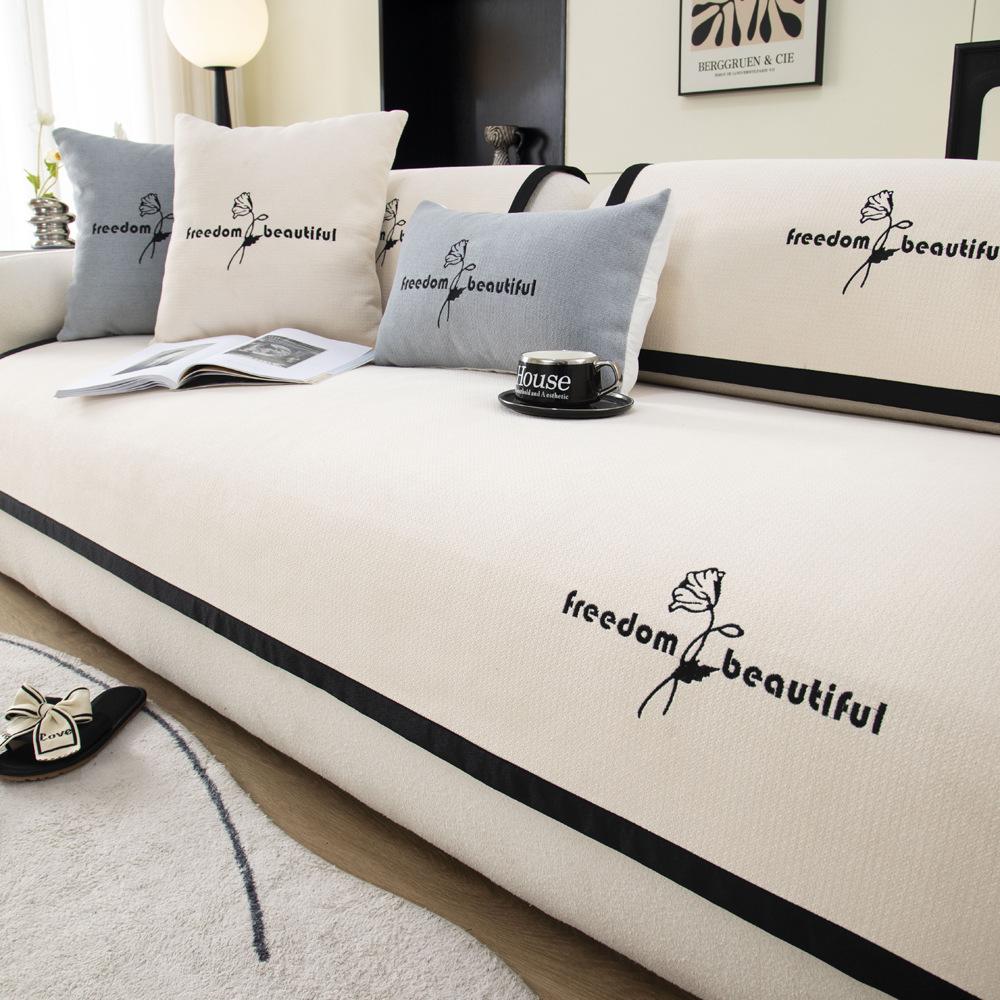 

Non Slip Sofa Cushion Set 3 Pieces Chenille Cover Four Seasons Universal High Sense Comfort Straight Row Design 70X70