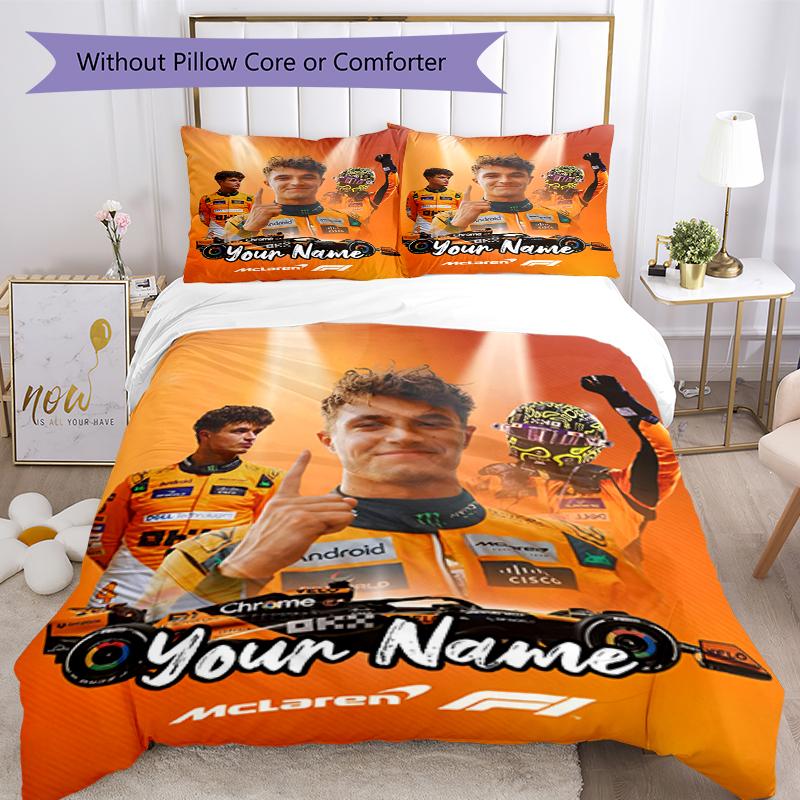 3ks Sada povlečení na míru Lando Norris Uzavírání na zip Obsahuje 1 povlak na přikrývku & 2 povlaky na polštář, Měkké a pohodlné pro všechna roční období.
