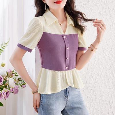 Waist Shirt Women Summer Short Sleeve New Style Chic Beautiful Fashion Fake Two-piece Top