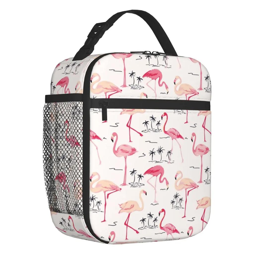 Pink Flamingo Summer Vibes Flamingos Pattern Portable Lunch Boxes Cooler Thermal Food Insulated Lunch Bag Kids School Children