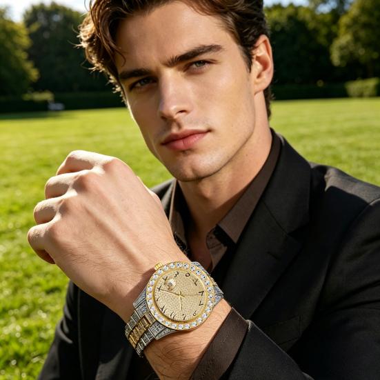 Orologio da polso unisex al quarzo analogico con datario Quadrante con strass scintillanti Orologio da polso per uso quotidiano, in ufficio, alle feste