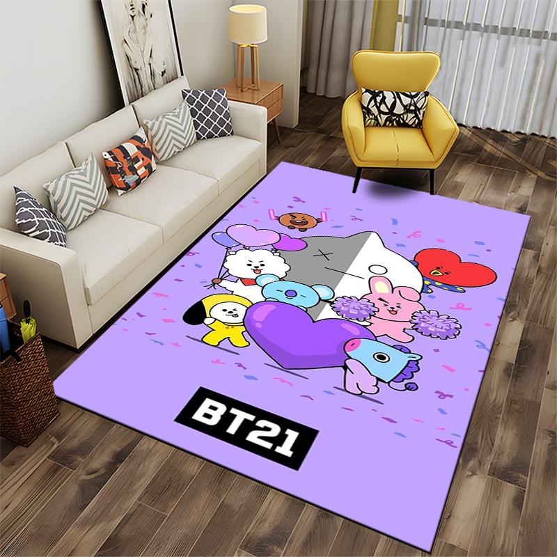 BT21 Cartoon Characters Carpet with Cute Purple Design for Living Room Suitable for Use As an Anti-slip for Living Room Bedroom Sofas