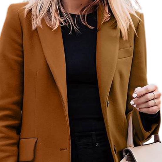Lapel Long Sleeve Flap Pockets Solid Color Autumn Blazer Female Single Button