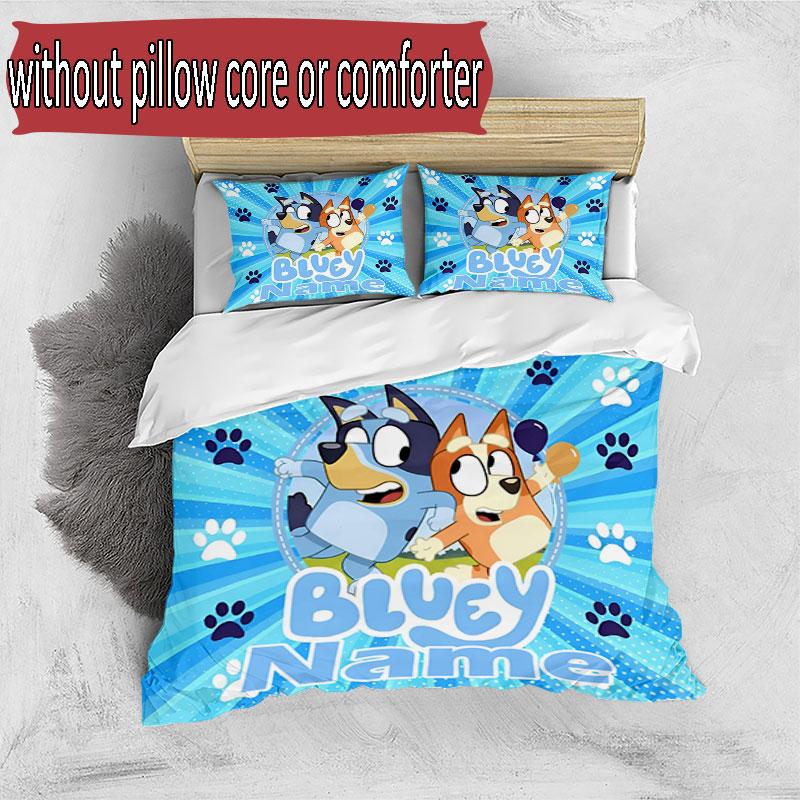 3pcs Duvet Cover Set (1*Duvet Cover + 2*Pillowcase, Without Core), Custom Name Bluey Pattern Bedding Set, Home Bedroom Decor Gift