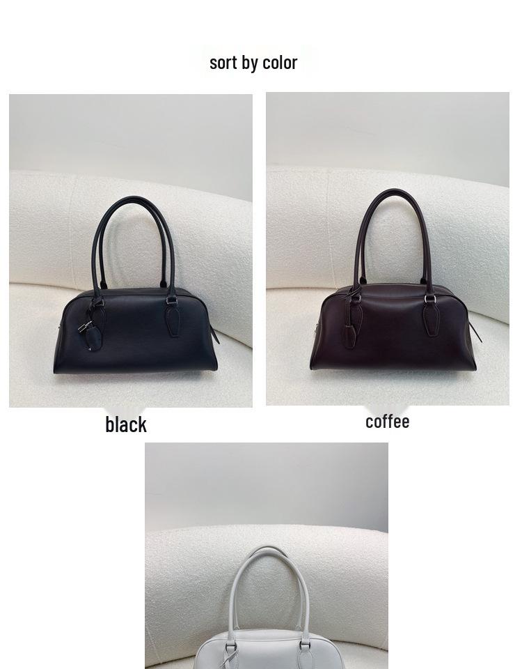 2026 Premium Cowhide Row Series Bowling Handbag, Large Capacity Commuting Shoulder Bag