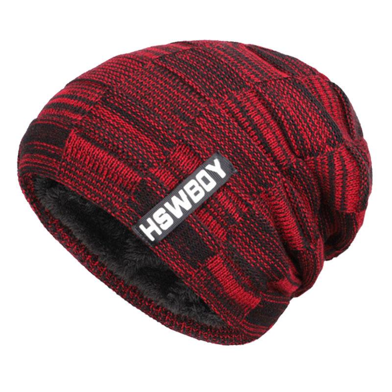 Autumn and Winter New Men's Knitted Hat, Adult Wool Plush Thickened Outdoor Thermal Pullover Hat