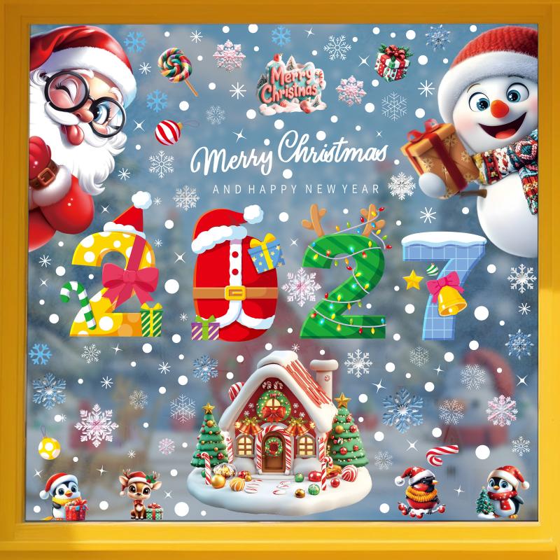 2027 Christmas Window Decor Stickers 4/5 Sheets Self-Adhesive Xmas Decals for Home Office Store Holiday Decorations